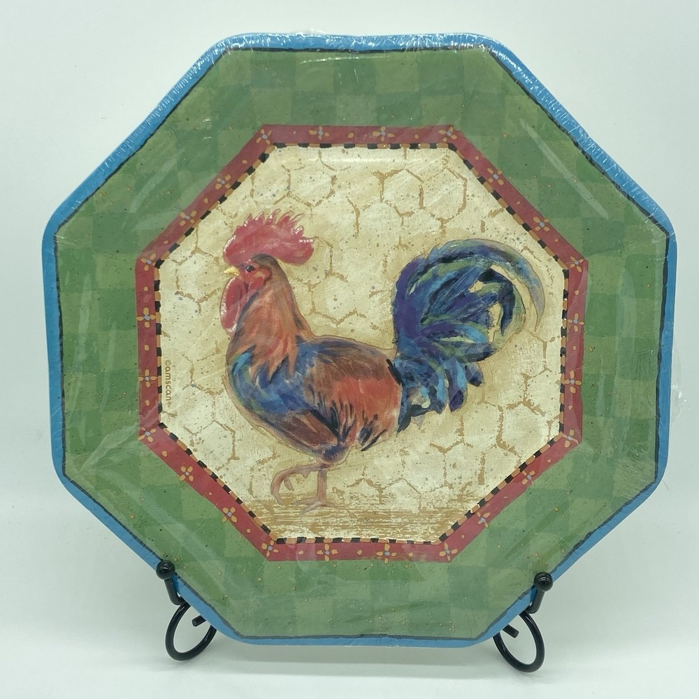 Amscan‎ Country Living Rooster Paper Plates 10" Octagon Farmhouse 8 Count New